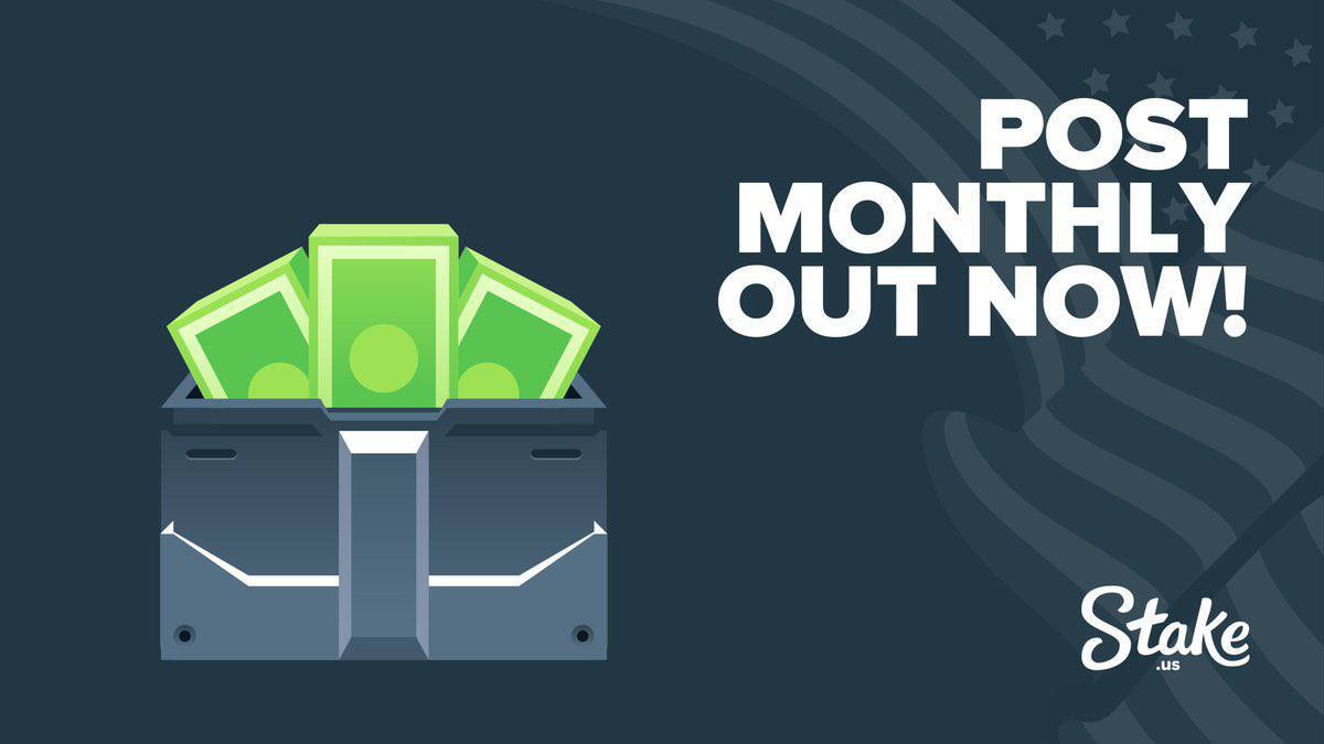Stake monthly payout artwork for the $100,000 monthly wager race